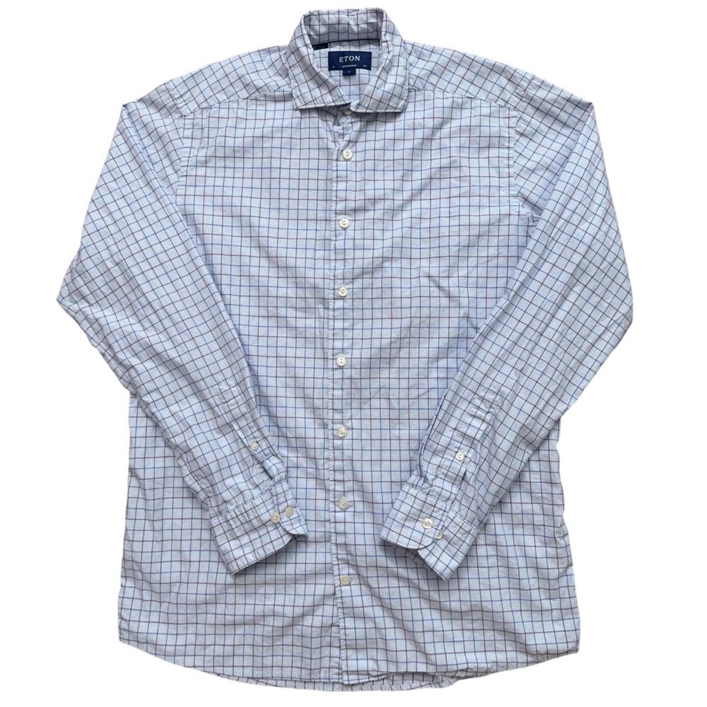 ETON Shirt Mens Size M Contemporary Long Sleeve Button Plaid Blue